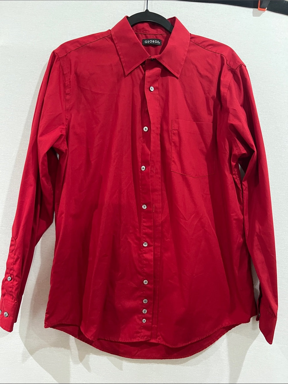 George Men's Medium Bright Red Long-Sleeve Button-Up Shirt